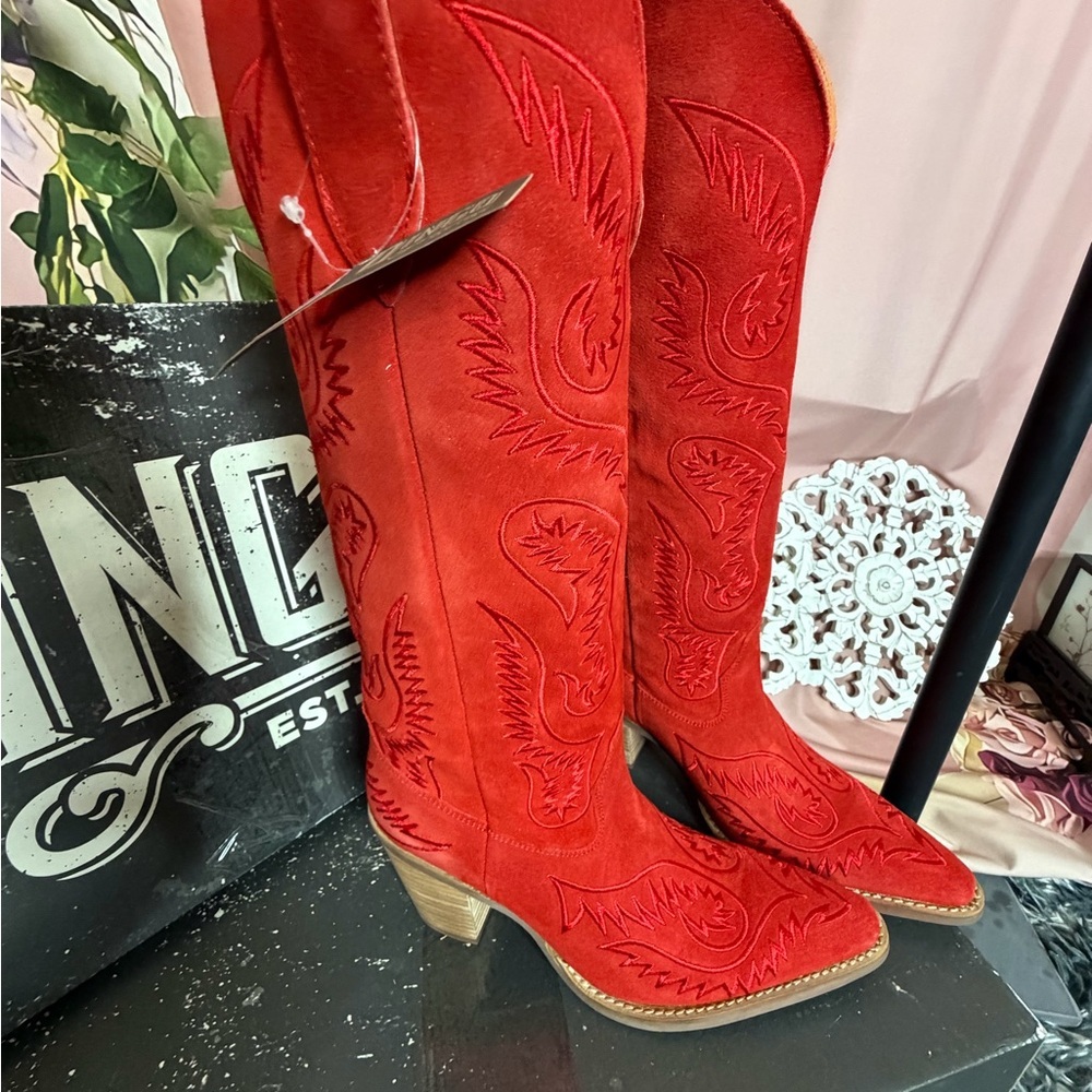 Red Western Cowboy Boots by Dingo, Suede, Evita. NIB. Women's Size 8 - Picture 7 of 13